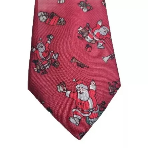 Dancing Santa Tie Christmas 100% Silk Red Italian Made Christopher Hayes - Picture 6 of 6